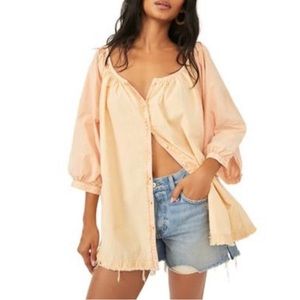 NWT Free People Oxford Swing Cotton Tunic Top in Golden Combo, Size X-Small.